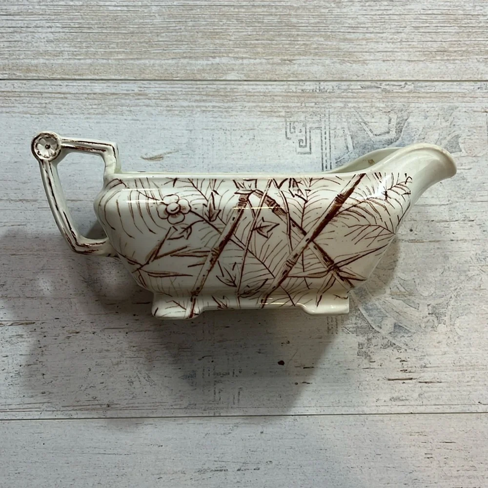 Vintage J. H Davis Chatsworth Ceramic Gravy Boat Bamboo Design